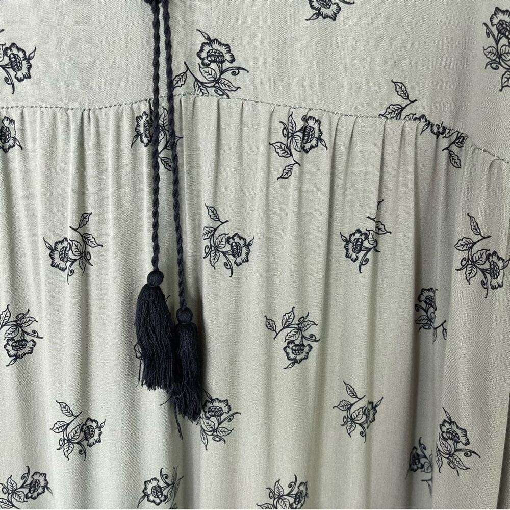 Green black floral cottagecore boho ruffle tassel maxi dress large - Picture 4 of 8